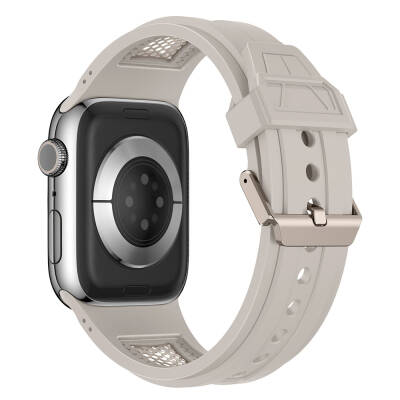 Apple Watch 7 45mm Zore KRD-117 Breathable Perforated Metal Decorated Patterned Silicone Band - 9