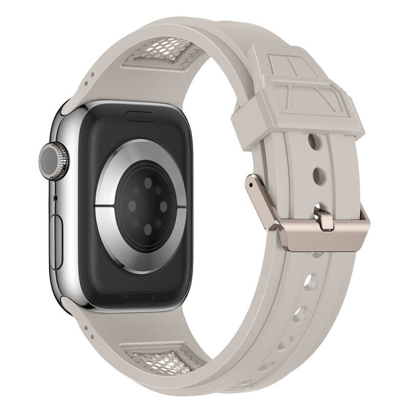 Apple Watch 7 45mm Zore KRD-117 Breathable Perforated Metal Decorated Patterned Silicone Band - 9