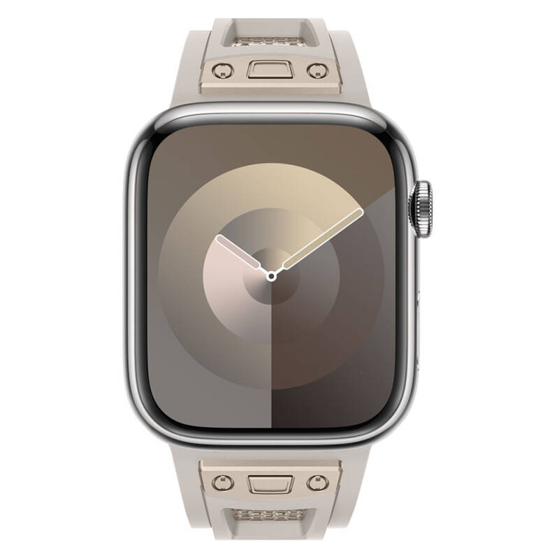 Apple Watch 7 45mm Zore KRD-117 Breathable Perforated Metal Decorated Patterned Silicone Band - 16