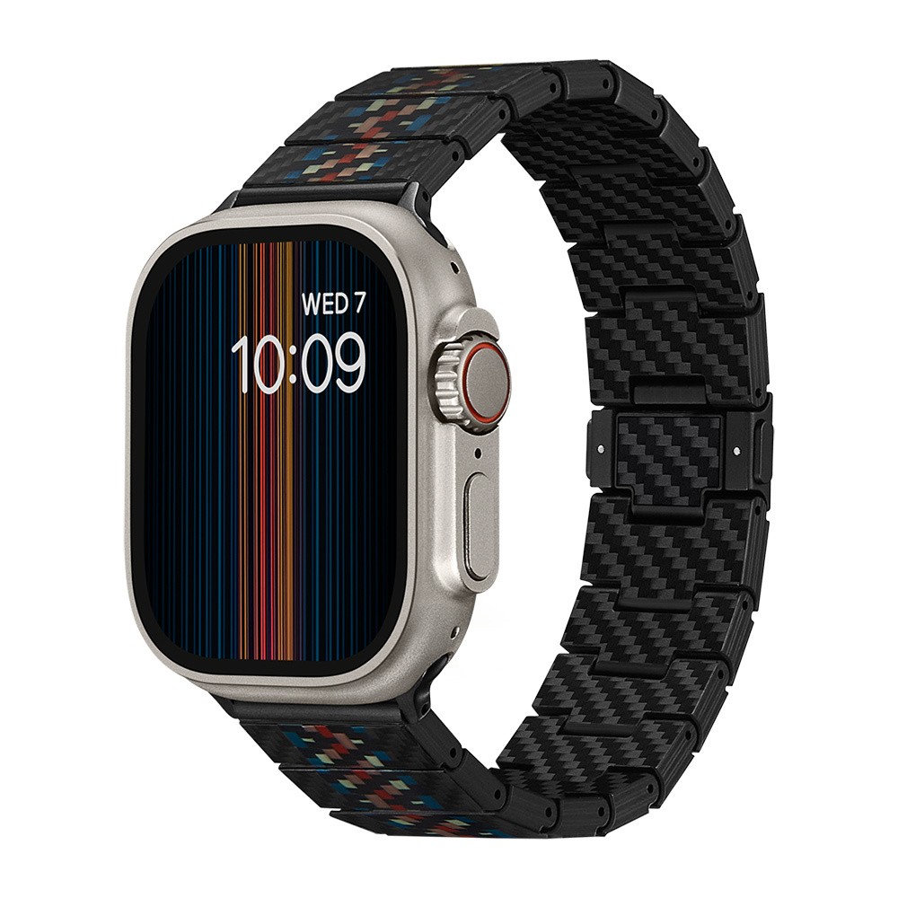 Apple Watch Serisi Uyumlu Aramid Fiber ve Karbon Fiber Pitaka Modern Serisi Rhapsody Universal Kordon - Siyah