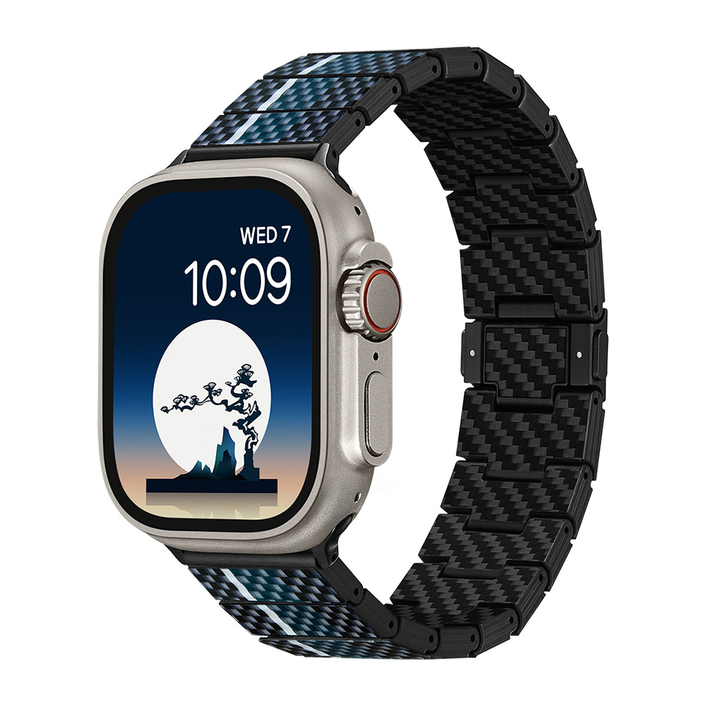 Apple Watch Serisi Uyumlu Aramid Fiber ve Karbon Fiber Pitaka Poetry of Things ChromaCarbon Serisi Moon Universal Kordon - Siyah