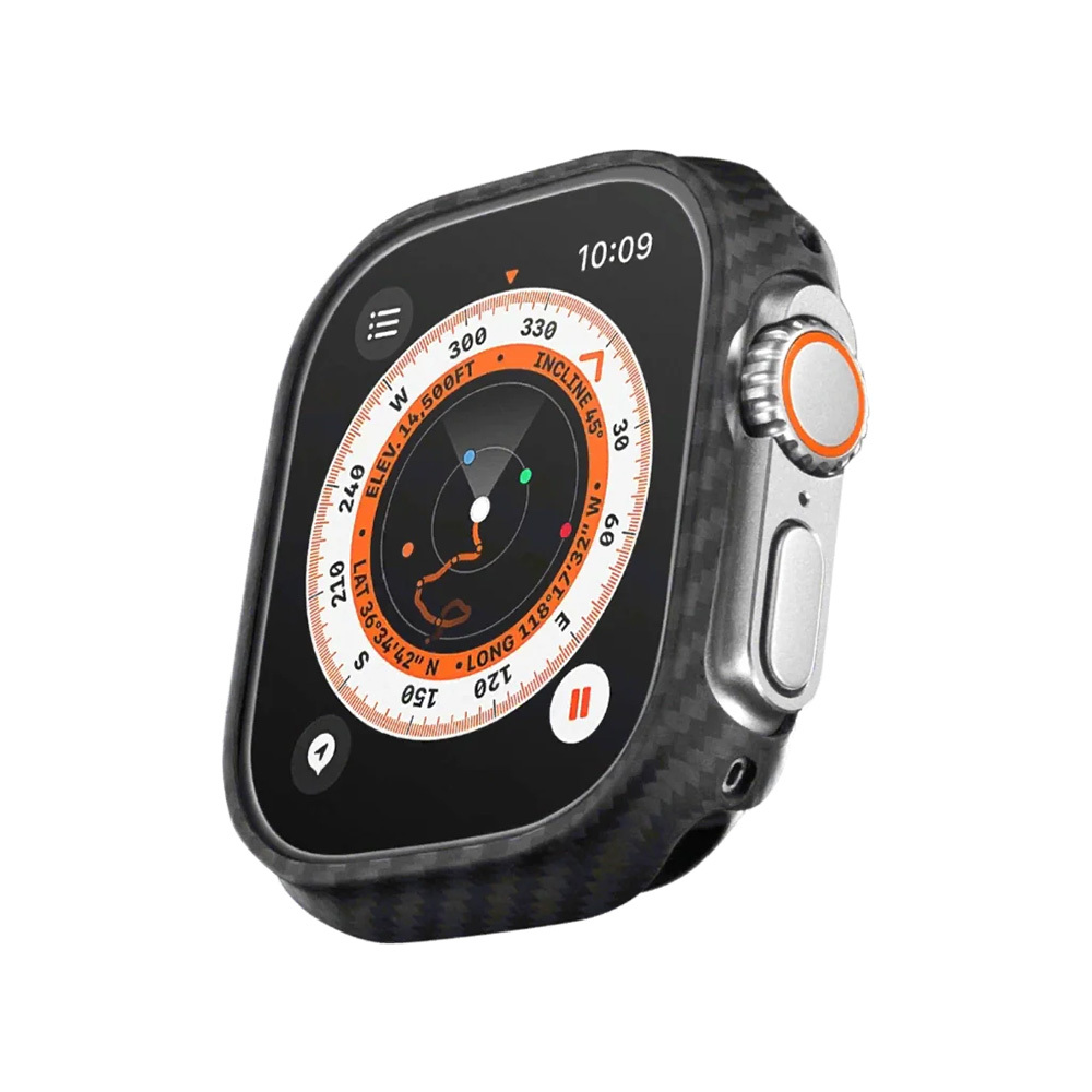 Apple Watch Ultra 49mm 600D Aramid Fiber Classic Serisi Kasa Koruyucu Pitaka Air Case - Siyah-Gri
