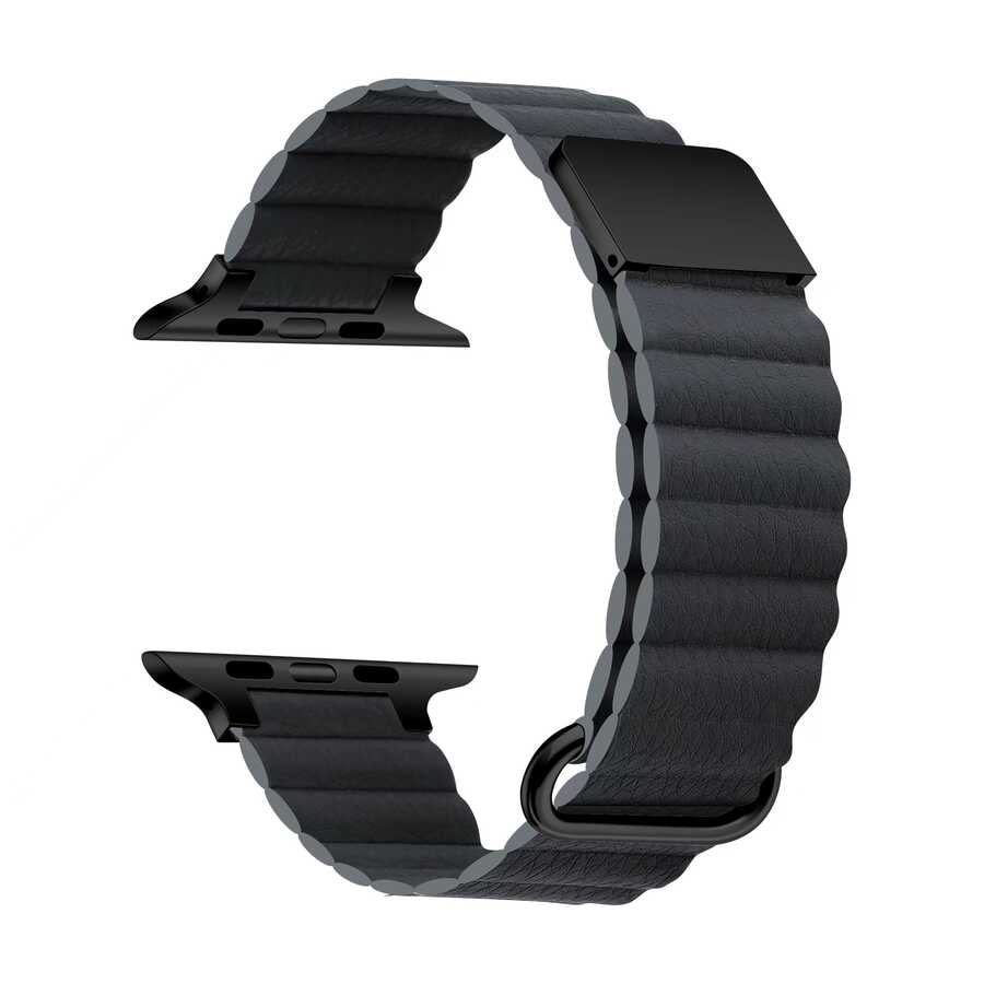​​​Apple Watch Ultra 49mm KRD-78 PU Deri Kordon Strap Kayış - Koyu Gri