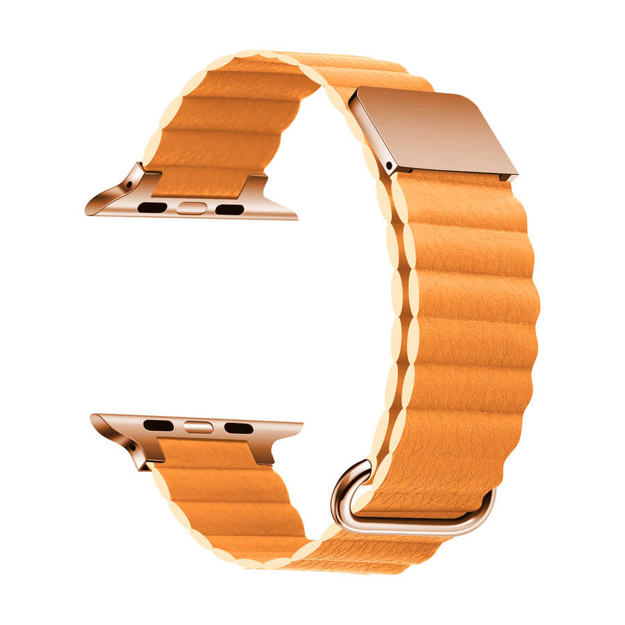 ​​​Apple Watch Ultra 49mm KRD-78 PU Deri Kordon Strap Kayış - Turuncu