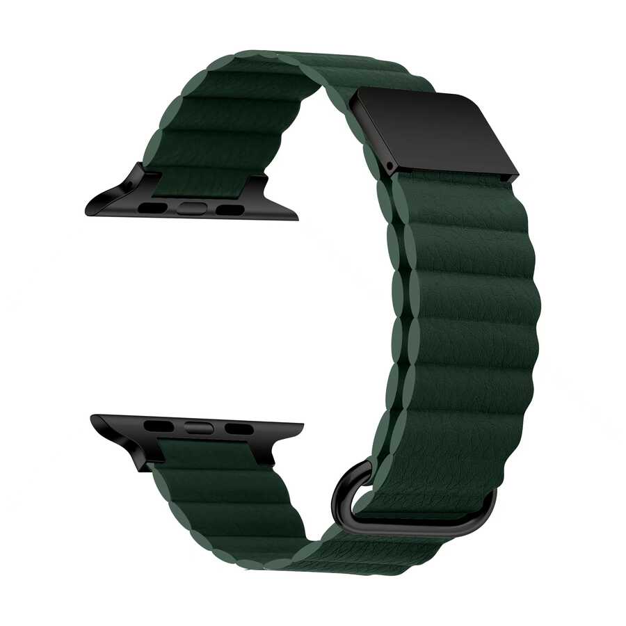 ​​​Apple Watch Ultra 49mm KRD-78 PU Deri Kordon Strap Kayış - Koyu Yeşil