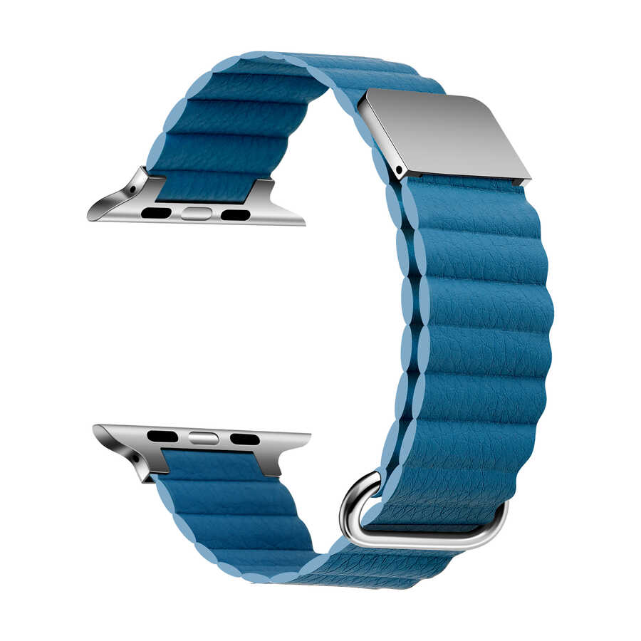 ​​​Apple Watch Ultra 49mm KRD-78 PU Deri Kordon Strap Kayış - Mavi