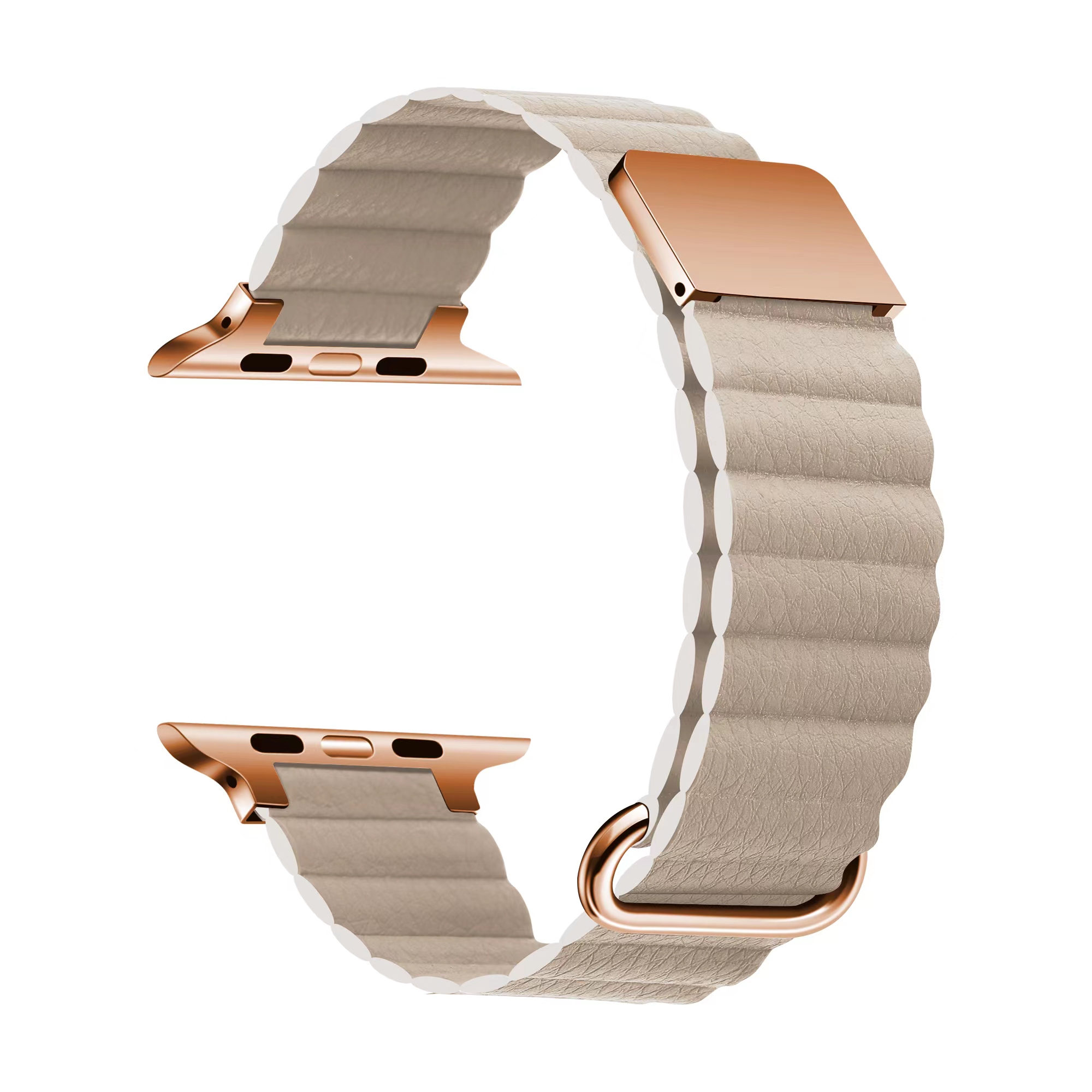 ​​​Apple Watch Ultra 49mm KRD-78 PU Deri Kordon Strap Kayış - Krem