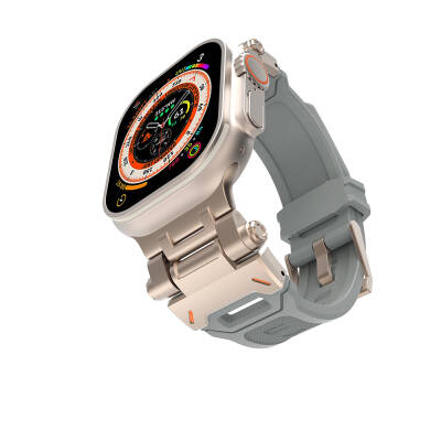 Apple Watch Ultra 49mm Zore KRD-108 Metal Başlıklı Silikon Kordon - Zore