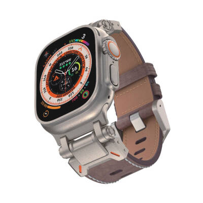 Apple Watch Ultra 49mm Zore KRD-114 Metal Başlıklı Suni Deri Kordon - Zore