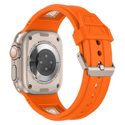 Apple Watch Ultra 49mm Zore KRD-117 Breathable Perforated Metal Decorated Patterned Silicone Band - 10