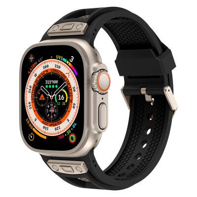 Apple Watch Ultra 49mm Zore KRD-117 Breathable Perforated Metal Decorated Patterned Silicone Band - 4