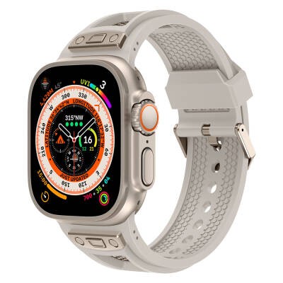 Apple Watch Ultra 49mm Zore KRD-117 Breathable Perforated Metal Decorated Patterned Silicone Band - 8
