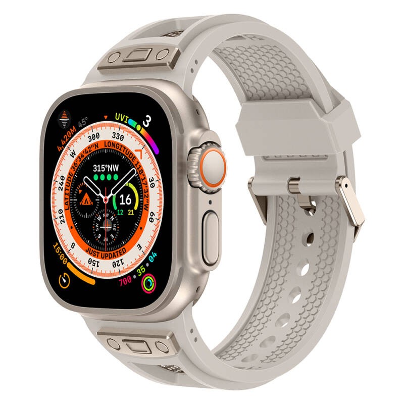 Apple Watch Ultra 49mm Zore KRD-117 Breathable Perforated Metal Decorated Patterned Silicone Band - 8