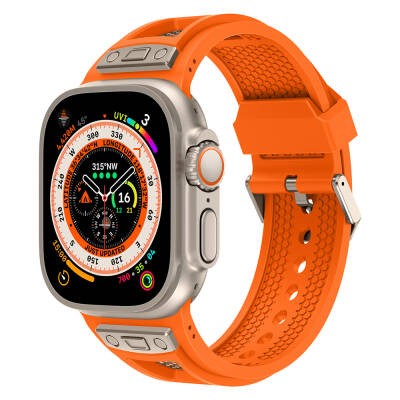 Apple Watch Ultra 49mm Zore KRD-117 Breathable Perforated Metal Decorated Patterned Silicone Band - 6