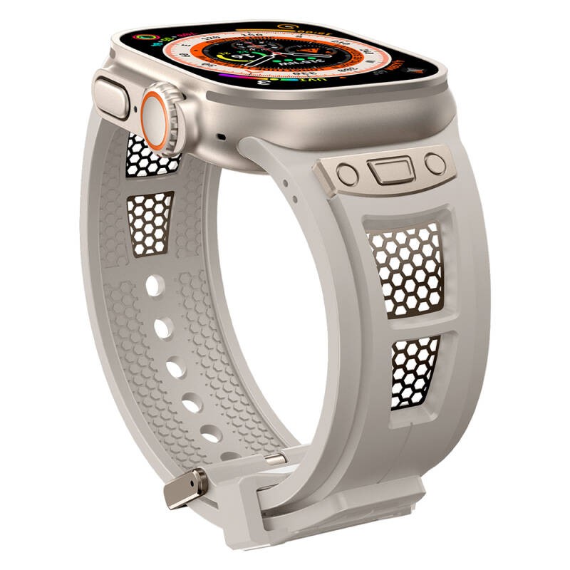 Apple Watch Ultra 49mm Zore KRD-117 Breathable Perforated Metal Decorated Patterned Silicone Band - 14