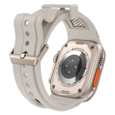 Apple Watch Ultra 49mm Zore KRD-117 Breathable Perforated Metal Decorated Patterned Silicone Band - 16