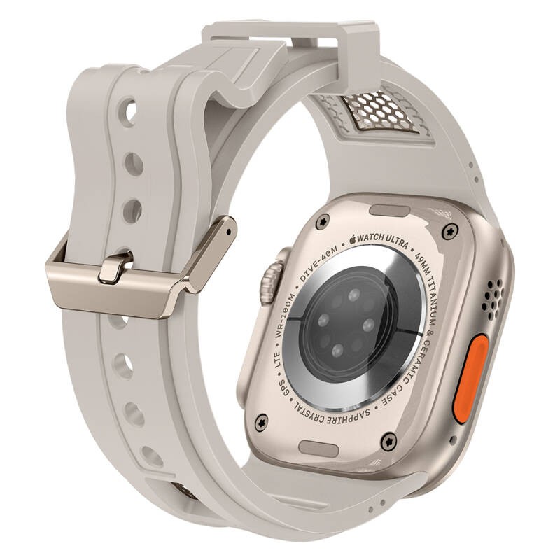Apple Watch Ultra 49mm Zore KRD-117 Breathable Perforated Metal Decorated Patterned Silicone Band - 16