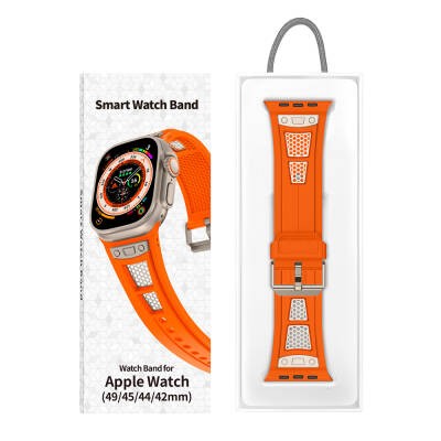 Apple Watch Ultra 49mm Zore KRD-117 Breathable Perforated Metal Decorated Patterned Silicone Band - 18