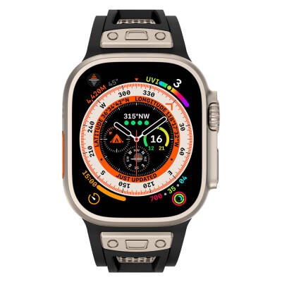 Apple Watch Ultra 49mm Zore KRD-117 Breathable Perforated Metal Decorated Patterned Silicone Band - 17