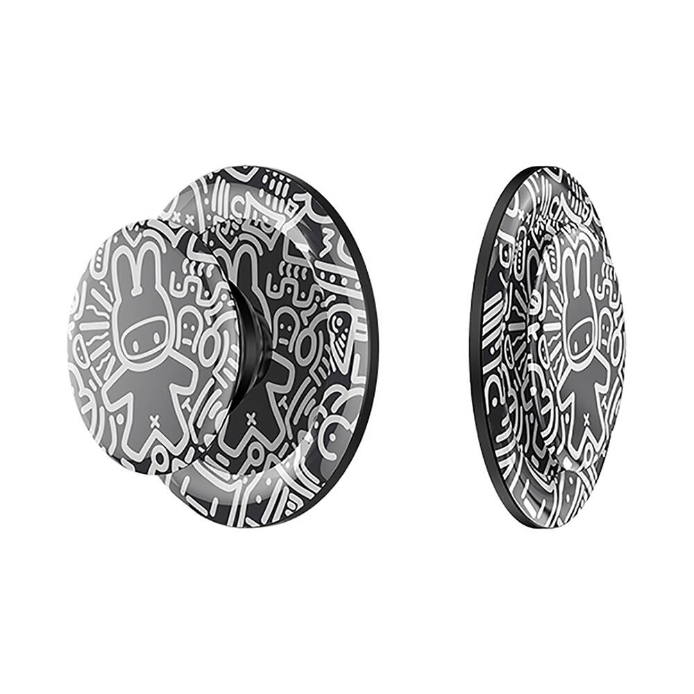Benks Black and White Bunny Tasarımlı Magnetik Pop Soket Stand - Siyah