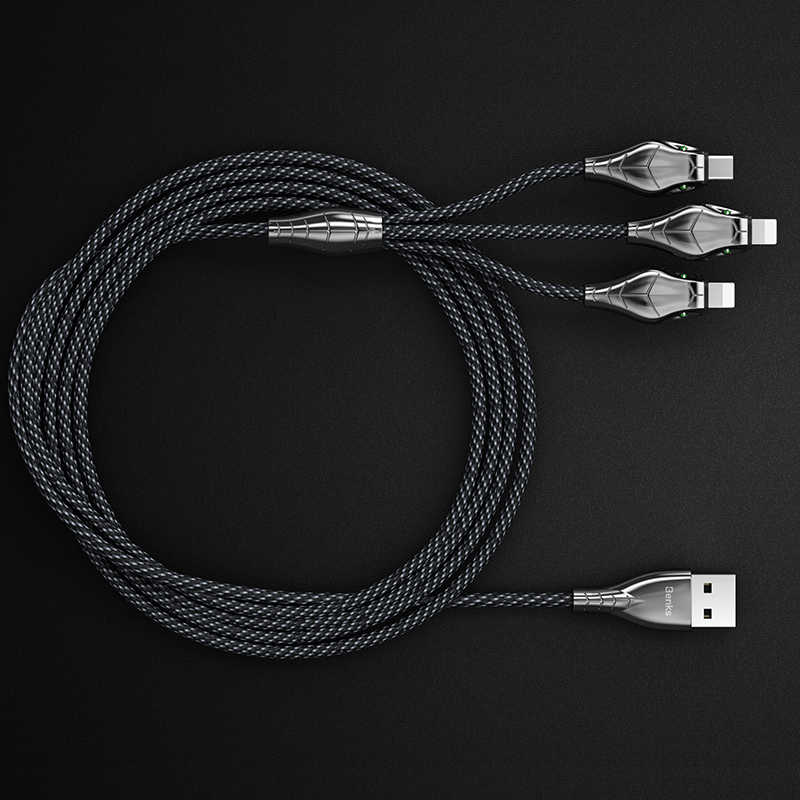 Benks D27 3 in 1 Snake Lightning+Lightning+Type-C Kablo 1.5M - Gri
