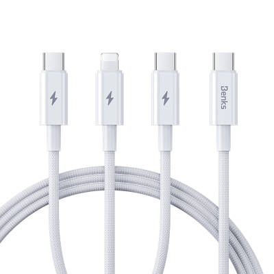 Benks D46 Type-C to Type-C & Type-C & Lightning PD3.0 Braided Charging and Data Cable 100W 1.2 Meters - Benks