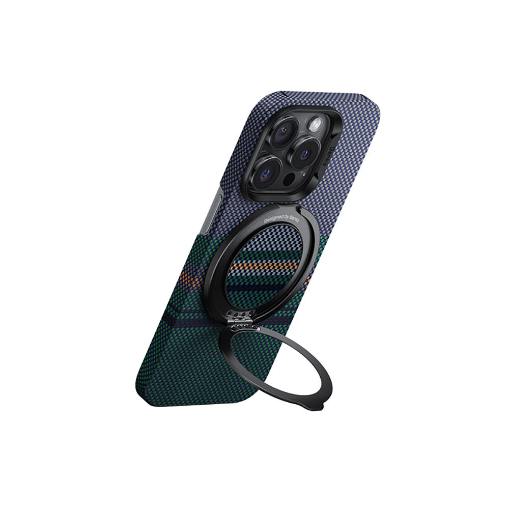 Benks Magnetik Özellikli 360 Derece Dönebilen Aurora Green Kevlar Tasarımlı Parmak Ring Stand - Siyah
