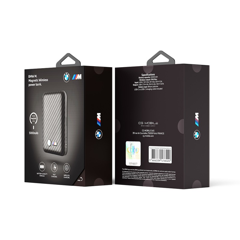 BMW Original Licensed PU Carbon Design Magnetic Powerbank with LED Light Indicator 5000mAh - 6