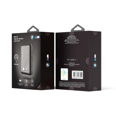 BMW Orjinal Lisanslı PU Karbon Tasarımlı Led Işık Göstergeli Magnetik Powerbank 5000mAh - 6