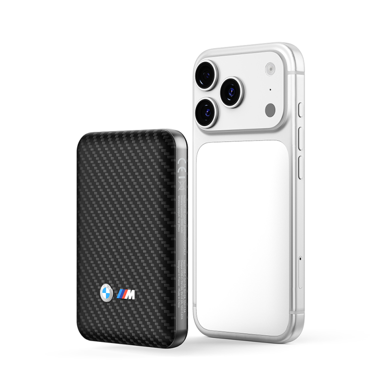 BMW Orjinal Lisanslı PU Karbon Tasarımlı Led Işık Göstergeli Magnetik Powerbank 5000mAh - 1