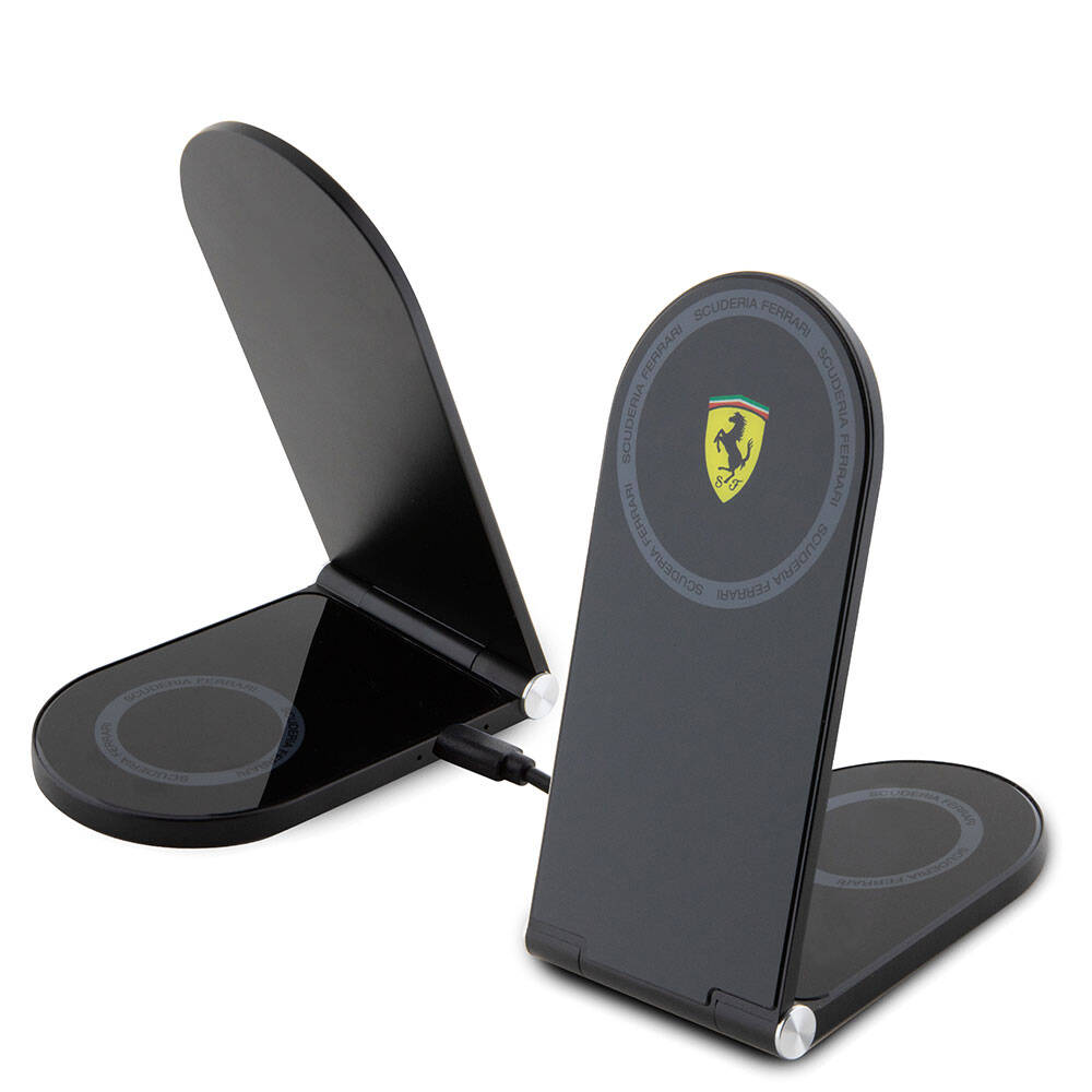 Ferrari Orjinal Lisanslı Katlanabilir Baskılı Shield Logolu Magnetik Kablosuz Şarj Standı - Siyah