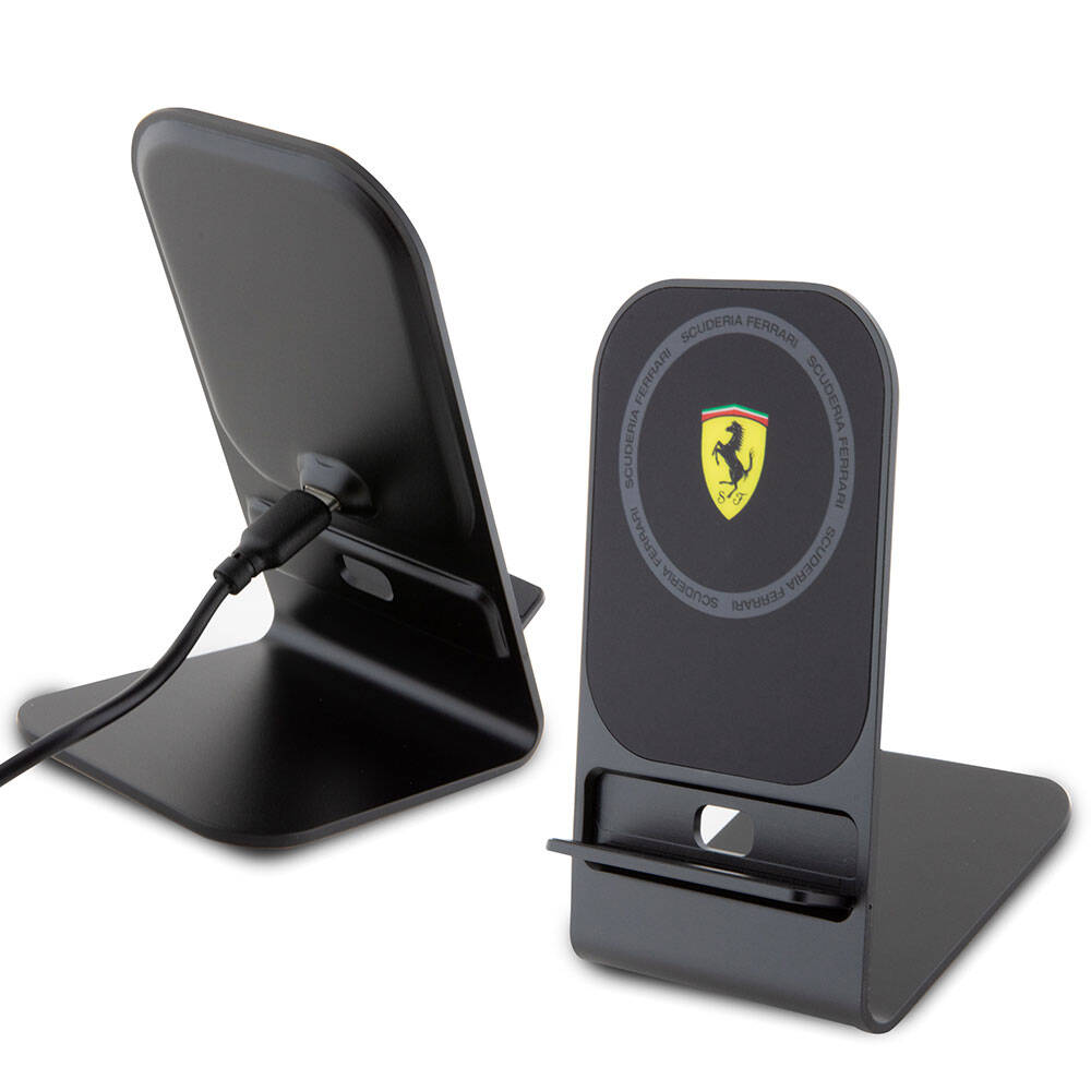 Ferrari Orjinal Lisanslı Katlanabilir Baskılı Shield Logolu Standlı Magnetik Kablosuz Şarj Standı - Siyah