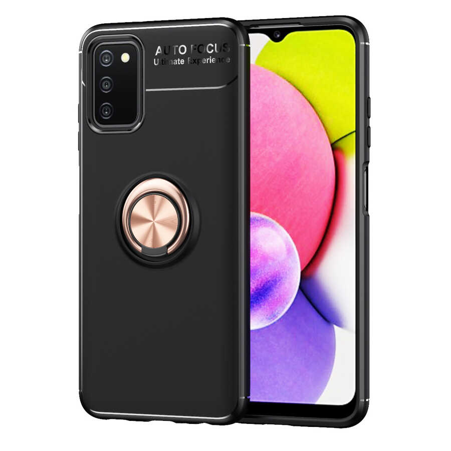 Galaxy A03s Kılıf Zore Ravel Silikon Kapak - Siyah-Rose Gold