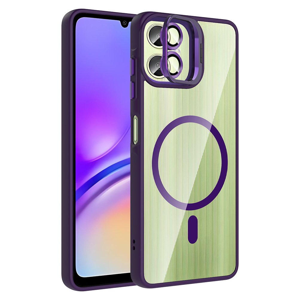 Galaxy A06 Kılıf Standlı ve Kamera Lens Hediyeli M-Safe Şarj Özellikli NXXA Etro Kapak - Derin Mor