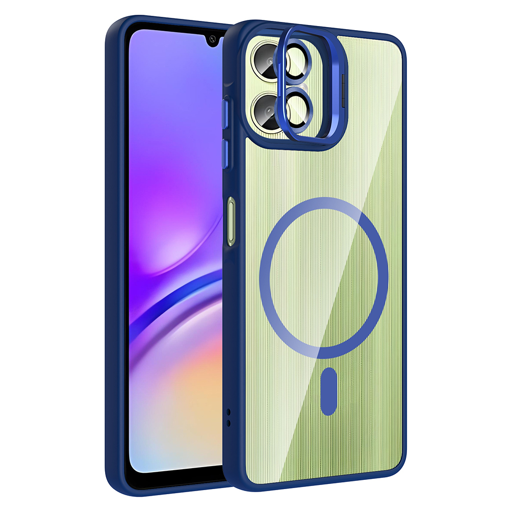 Galaxy A06 Kılıf Standlı ve Kamera Lens Hediyeli M-Safe Şarj Özellikli NXXA Etro Kapak - Lacivert