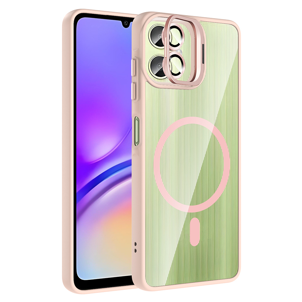 Galaxy A06 Kılıf Standlı ve Kamera Lens Hediyeli M-Safe Şarj Özellikli NXXA Etro Kapak - Pembe