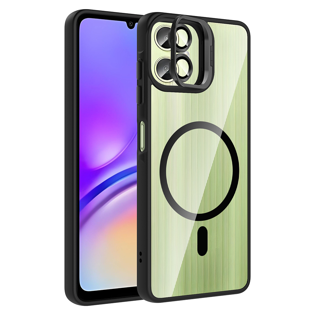 Galaxy A06 Kılıf Standlı ve Kamera Lens Hediyeli M-Safe Şarj Özellikli NXXA Etro Kapak - Siyah