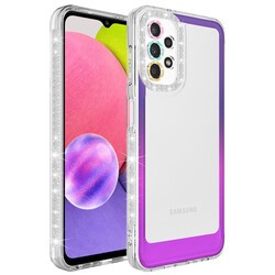 Galaxy A13 4G Kılıf Simli ve Renk Geçiş Tasarımlı Lens Korumalı Zore Park Kapak Mor-Pembe