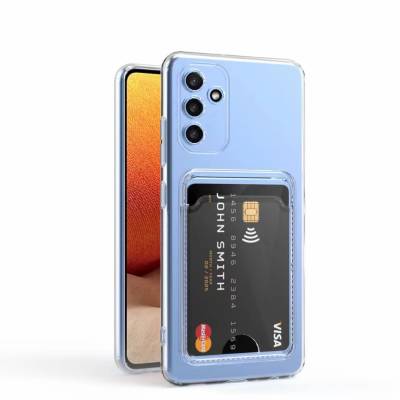 Galaxy A14 Case Card Holder Transparent Zore Setra Clear Silicone Cover - Zore