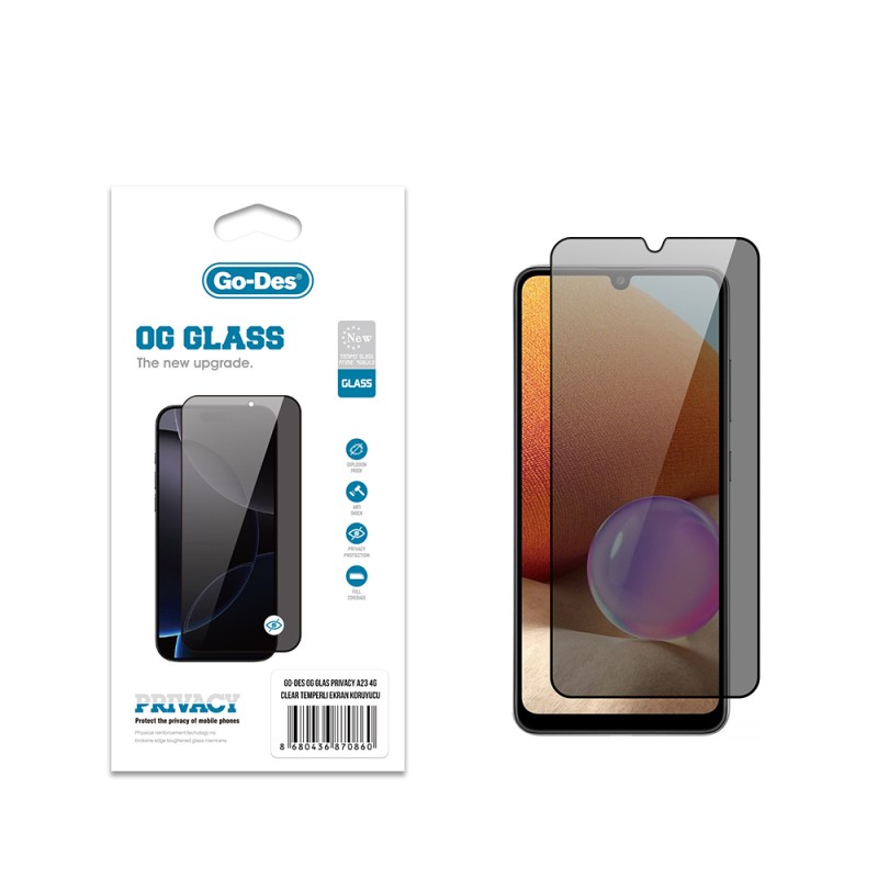 Galaxy A23 Go Des OG Glass Privacy Antistatik Temperli Cam Ekran Koruyucu - 2