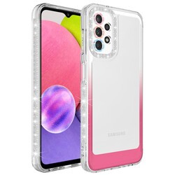 Galaxy A32 4G Kılıf Simli ve Renk Geçiş Tasarımlı Lens Korumalı Zore Park Kapak Beyaz-Pembe