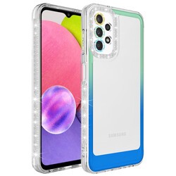 Galaxy A32 4G Kılıf Simli ve Renk Geçiş Tasarımlı Lens Korumalı Zore Park Kapak Yeşil-Mavi