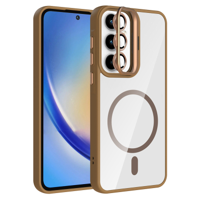 Galaxy A35 Kılıf Standlı ve Kamera Lens Hediyeli M-Safe Şarj Özellikli Zore Etro Kapak - Zore