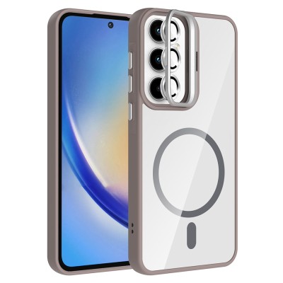 Galaxy A35 Kılıf Standlı ve Kamera Lens Hediyeli M-Safe Şarj Özellikli Zore Etro Kapak - 7