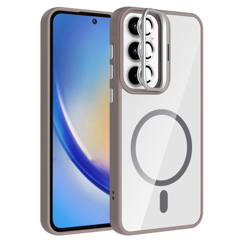 Galaxy A35 Kılıf Standlı ve Kamera Lens Hediyeli M-Safe Şarj Özellikli Zore Etro Kapak - 7