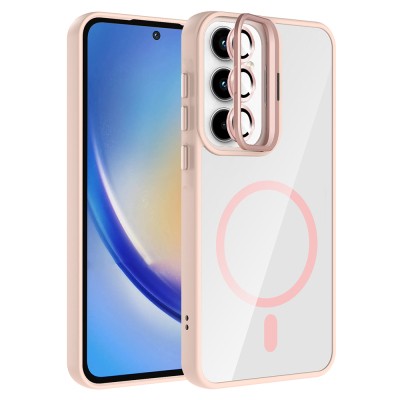 Galaxy A35 Kılıf Standlı ve Kamera Lens Hediyeli M-Safe Şarj Özellikli Zore Etro Kapak - 3