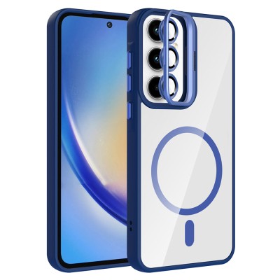 Galaxy A35 Kılıf Standlı ve Kamera Lens Hediyeli M-Safe Şarj Özellikli Zore Etro Kapak - 6