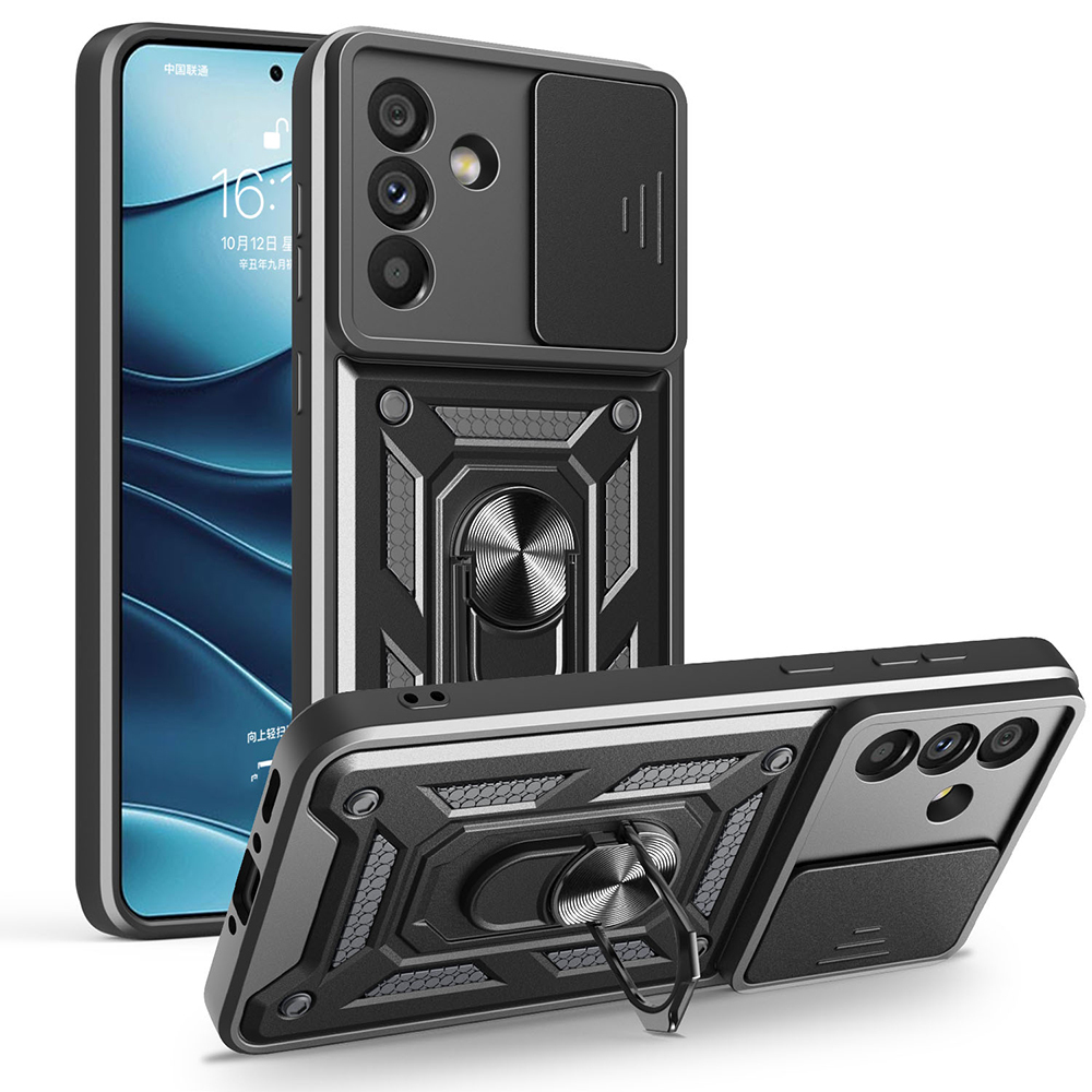 Galaxy A56 Kılıf Magnetik Standlı Kamera Korumalı Zore Sürgülü Vega Kapak - Siyah