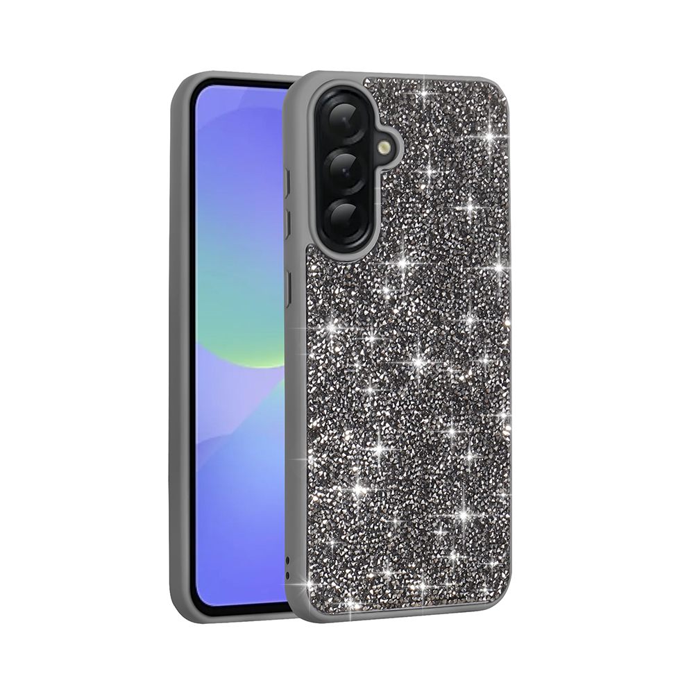 Galaxy A56 Kılıf Parlak Taşlı Tasarım NXXA Pırlanta Kapak - Gri