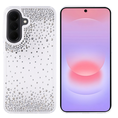 Galaxy A57 Case Airbag Design Drop Stone Embellished Transparent Zore Pera Silicone Cover - Zore